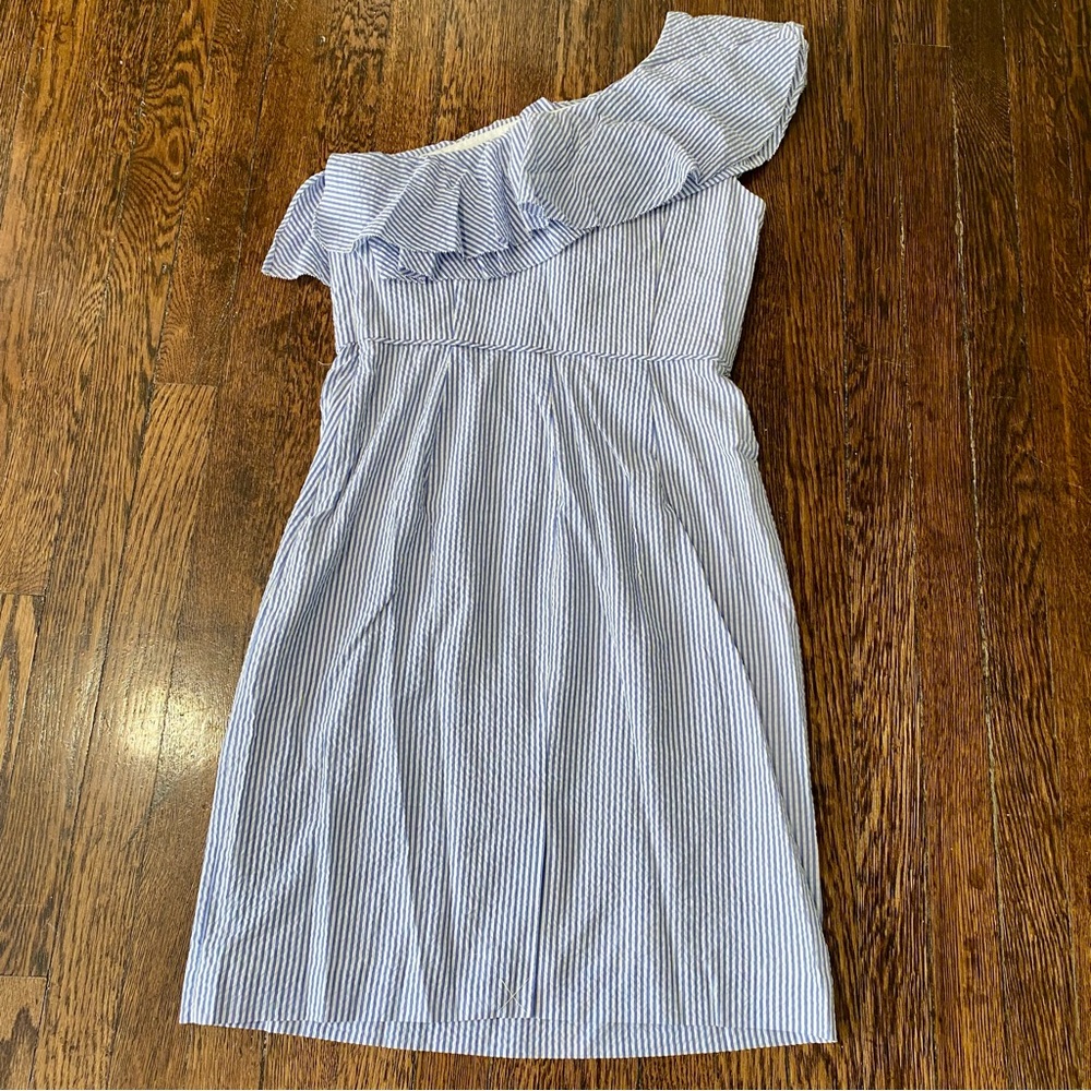 J.Crew cotton One-Shoulder Blue Striped Dress size 6 - Picture 4 of 5